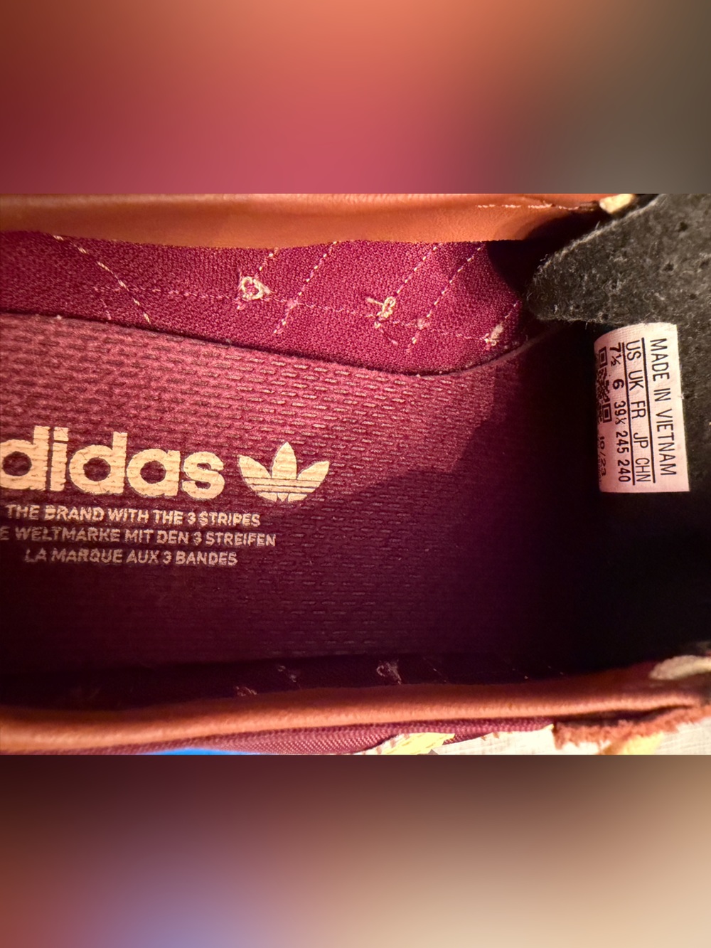 Adidas Originals Retro Running Sneakers Burgundy & Cream Suede Nylon Size 7.5 - Picture 6 of 8